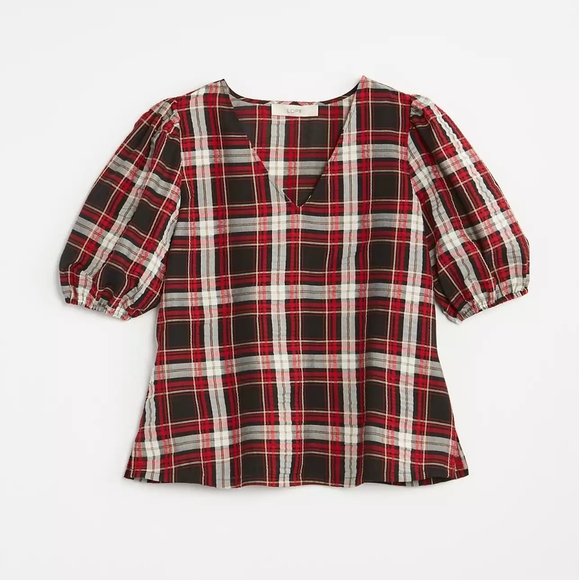 LOFT Tops - Plaid Puff Sleeve Top
